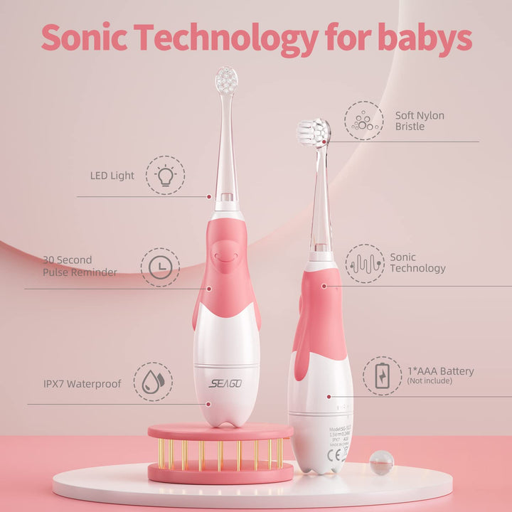 SEAGO cepillo dental sónico infantil, rosa, 4 puntas,SG-513 Rosa + SEAGO cepillo dental sónico infantil, azul, 4 puntas,SG-513