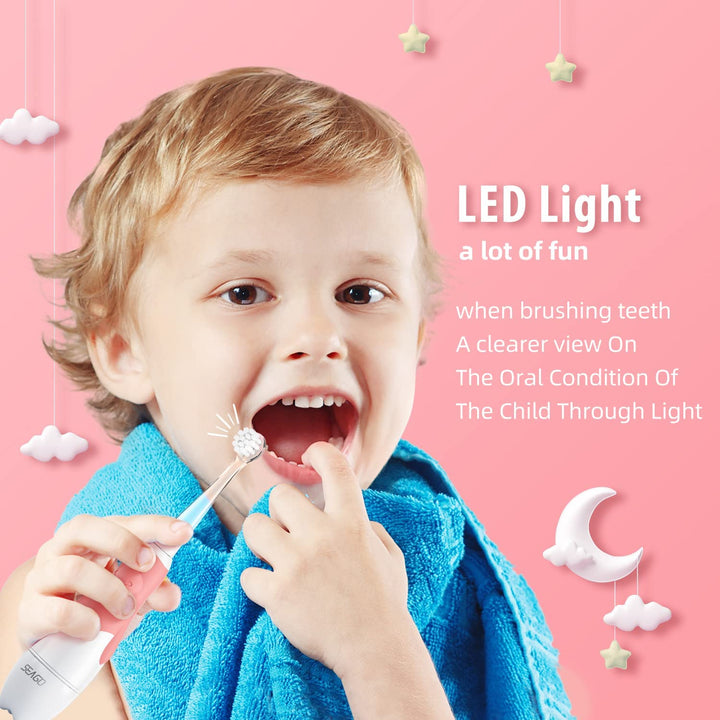 SEAGO cepillo dental sónico infantil, rosa, 4 puntas,SG-513 Rosa + SEAGO cepillo dental sónico infantil, azul, 4 puntas,SG-513