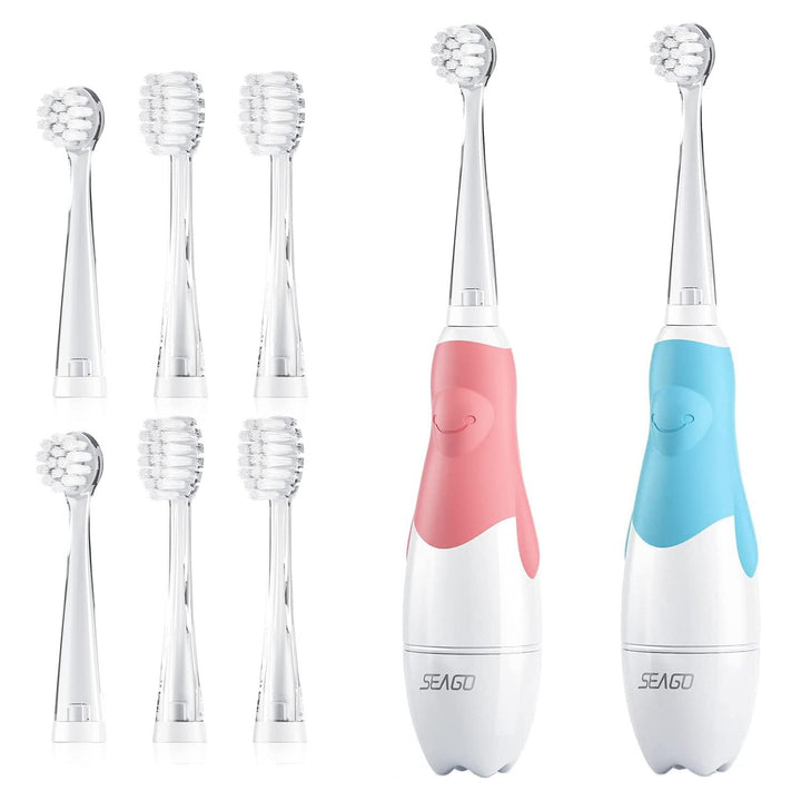 SEAGO cepillo dental sónico infantil, rosa, 4 puntas,SG-513 Rosa + SEAGO cepillo dental sónico infantil, azul, 4 puntas,SG-513