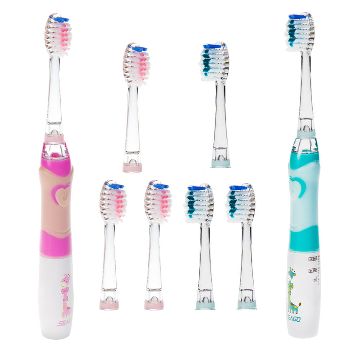 SEAGO cepillo dental sónico para niños, rosa, 3 puntas, SG-977 Rosa + SEAGO cepillo dental sónico para niños, verde, 3 puntas,SG-977 Verde