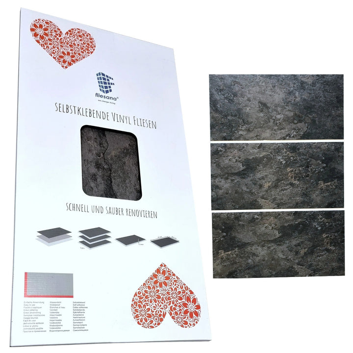 Fliesana Baldosas autoadhesivas para pared y suelo, juego de 3, impermeables, diseño de piedra natural (pizarra)