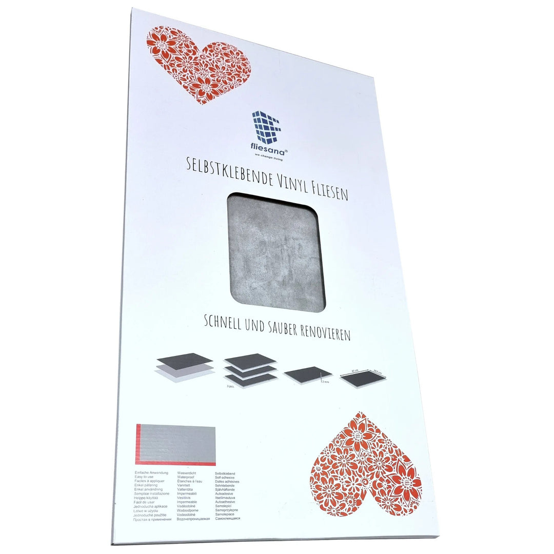 Fliesana Baldosas autoadhesivas para suelos y paredes, juego de 3, impermeables, dibujo de hormigón gris claro