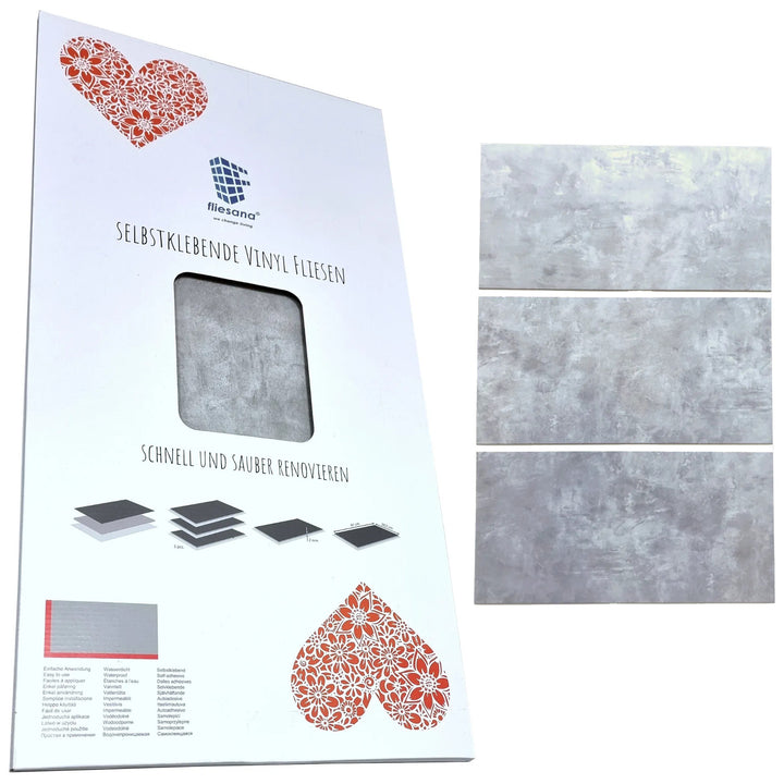Fliesana Baldosas autoadhesivas para suelos y paredes, juego de 3, impermeables, dibujo de hormigón gris claro