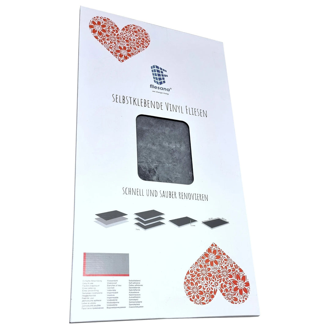 Fliesana Baldosas autoadhesivas para suelos y paredes, juego de 3, impermeables, diseño de piedra natural, color gris oscuro