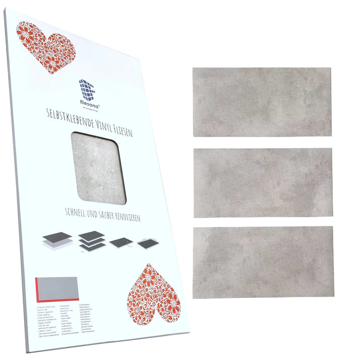 Fliesana Baldosas autoadhesivas para paredes y suelos, juego de 3, impermeable, Color gris claro