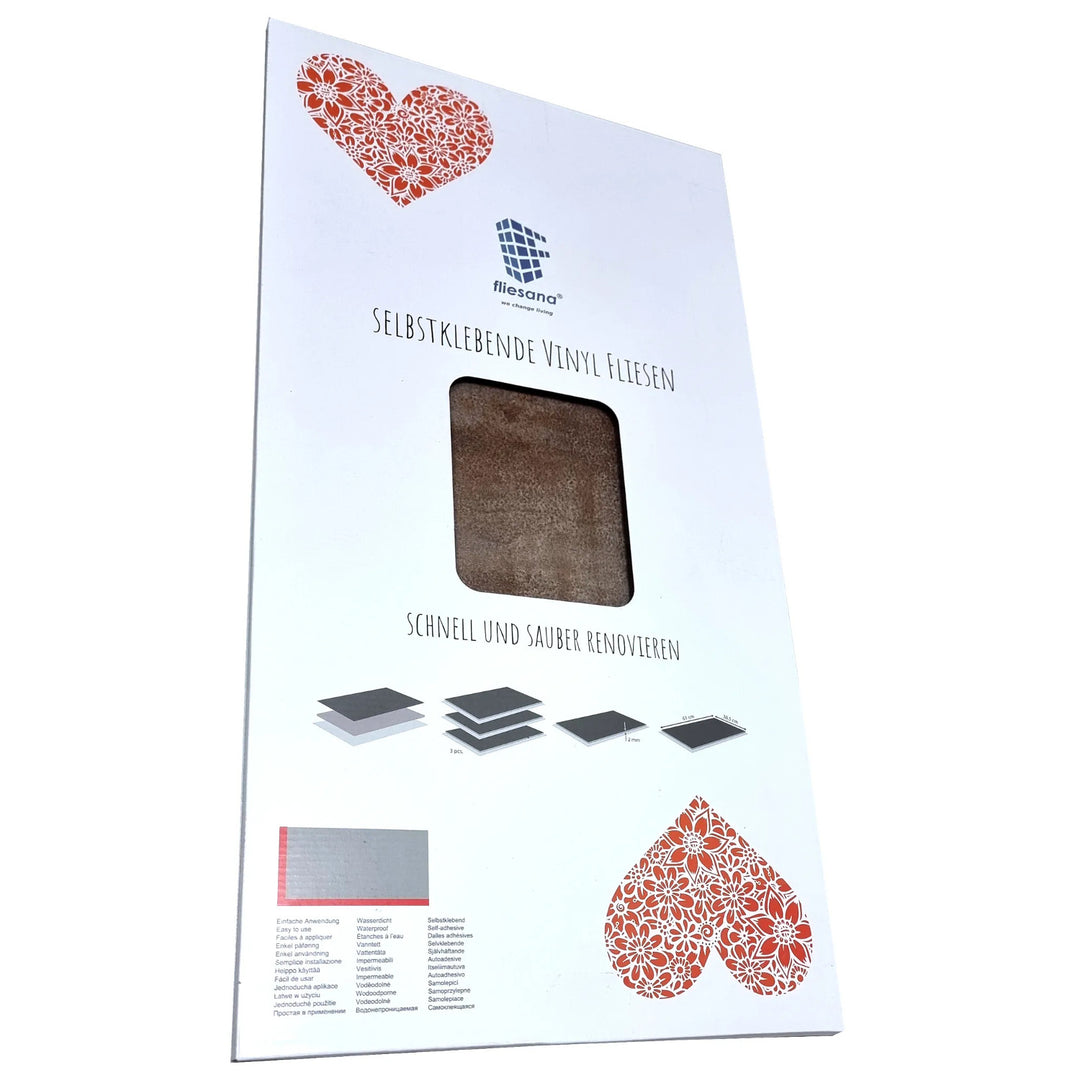 Fliesana Baldosas autoadhesivas para suelos y paredes, juego de 3, impermeables, diseño de piedra natural, color óxido