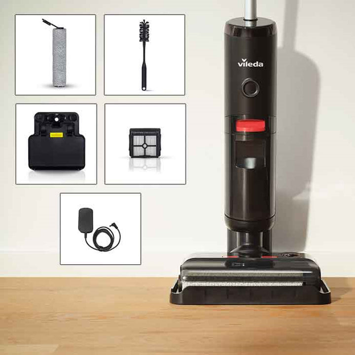 Aspirador de pó inteligente sem fios Vileda Pure Clean S5 Plus para água e pó | Leve para fácil manuseamento | Com dois depósitos para separação de água limpa e suja | Função de auto-limpeza