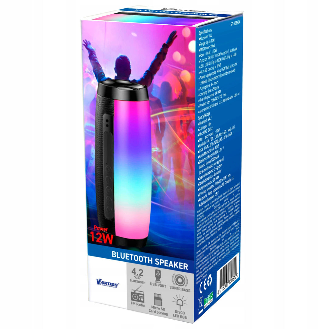 Vakoss Altavoz inalámbrico, Bluetooth, SD, USB, AUX, radio FM, retroiluminado, SP-B2862K