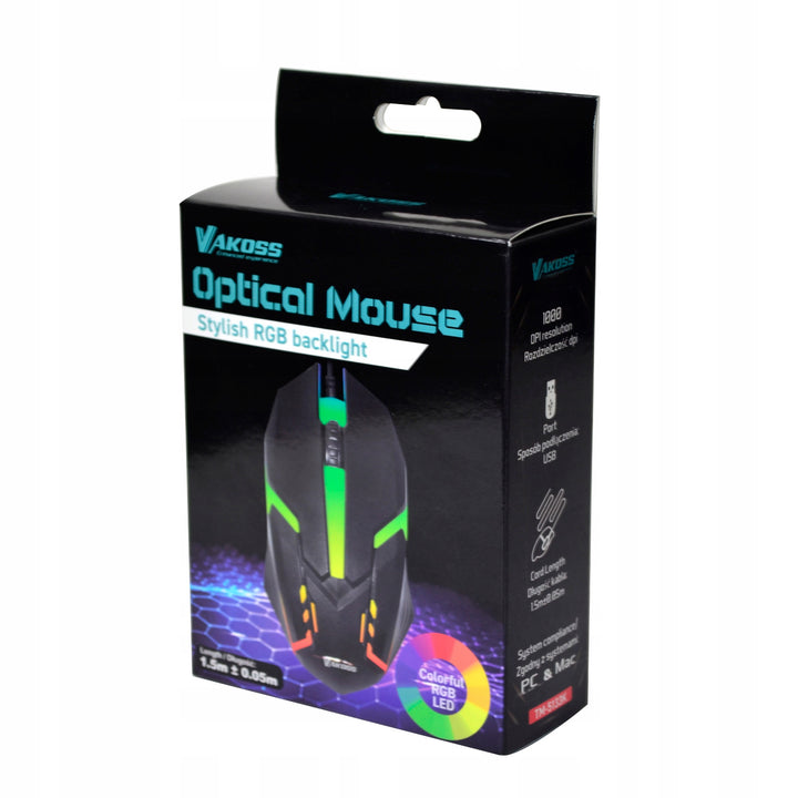 Ratón para juegos Vakoss, retroiluminación RGB, 1000 ppp, TM-5133K