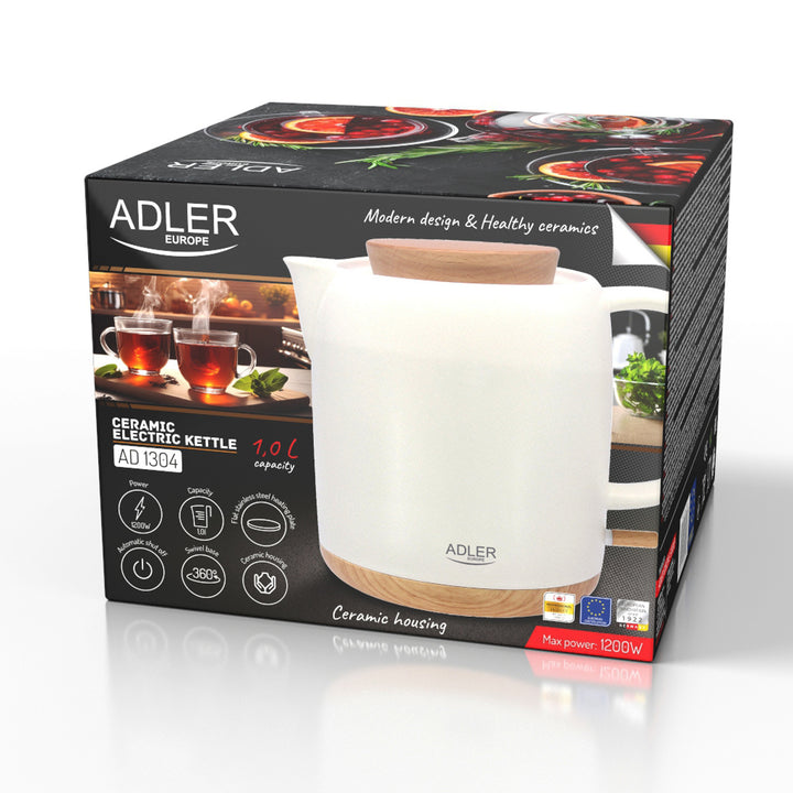 Adler AD 1304 Hervidor eléctrico de cerámica 1,0L, 1200W, Color crudo