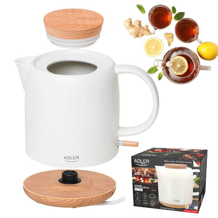 Adler AD 1304 Hervidor eléctrico de cerámica 1,0L, 1200W, Color crudo