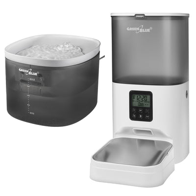 GreenBlue Dispensador/Bebedouro Automático para Animais de Estimação, 3L, USB 5V1A, GB392 + GreenBlue Dispensador/Alimentador Automático para Alimentos e Alimentos para Animais de Estimação, 6L, USB 5V1A, GB393