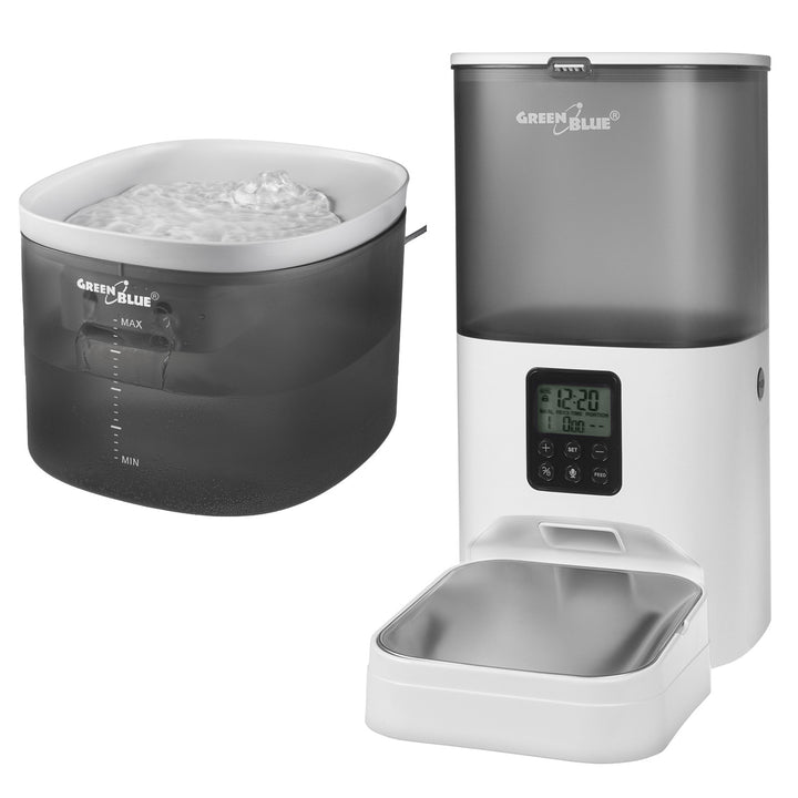 GreenBlue Dispensador/Bebedouro Automático para Animais de Estimação, 3L, USB 5V1A, GB392 + GreenBlue Dispensador/Alimentador Automático para Alimentos e Alimentos para Animais de Estimação, 6L, USB 5V1A, GB393