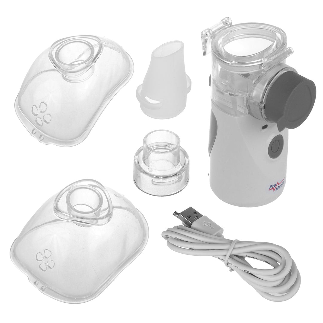 Nebulizador e inalador portátil sem fios Promedix, kit com máscaras, PR-835 + termómetro médico infravermelho sem contacto Promedix PR-960