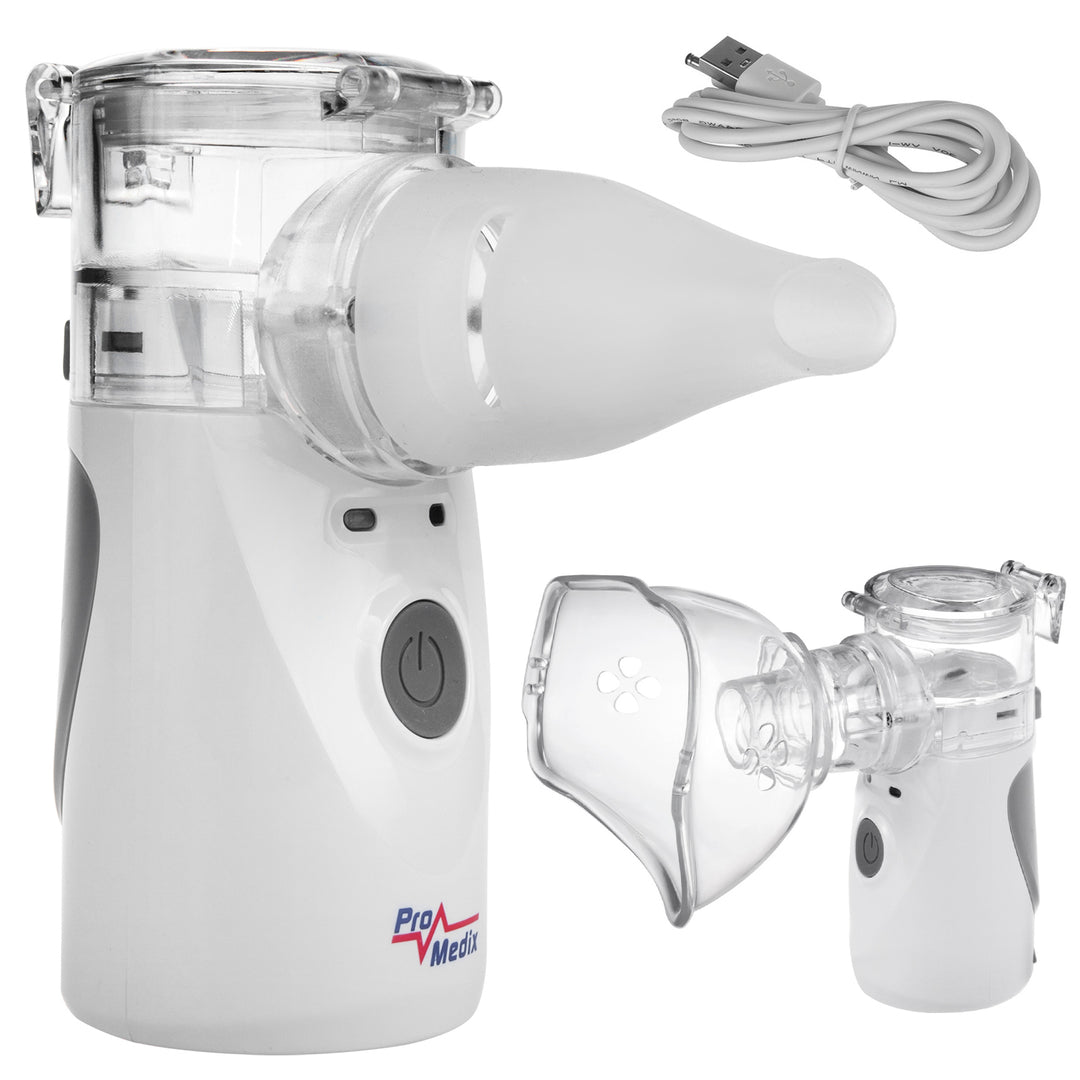 Nebulizador e inalador portátil sem fios Promedix, kit com máscaras, PR-835 + termómetro médico infravermelho sem contacto Promedix PR-960