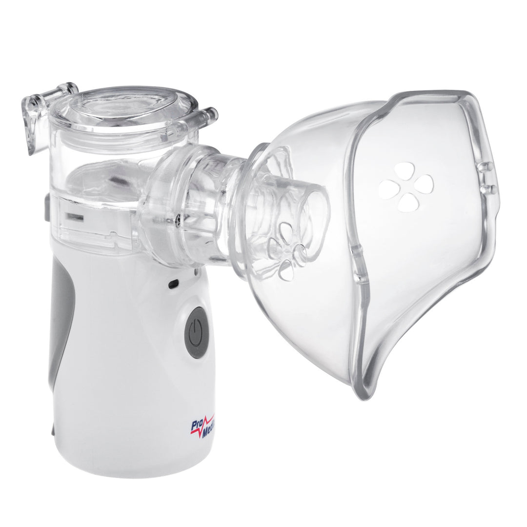 Promedix inhalador nebulizador inalámbrico portátil / de mano, kit, mascarillas, PR-835 + 2x Mascarillas médicas CE EN 14683:2019 - kit - color azul 10 piezas Promedix PR-280 BFE>98%...