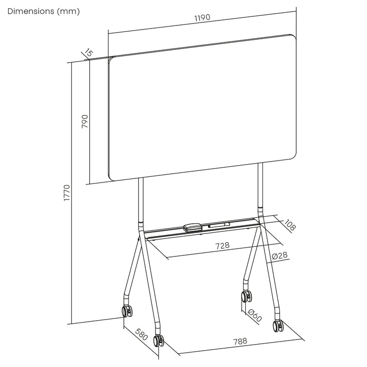 Pizarra móvil de borrado en seco Ergo Office, orientación horizontal, blanca, de una cara, con estante, dimensiones de la pizarra 1190x790mm, ER-306