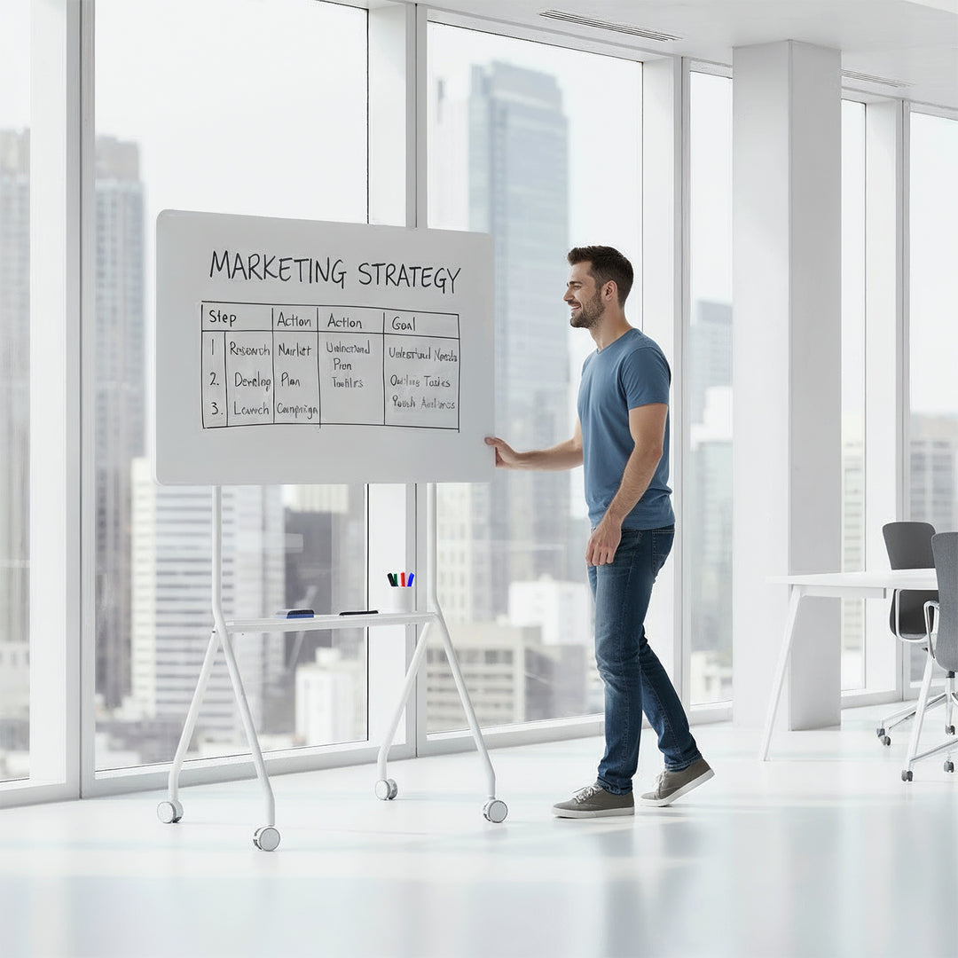 Pizarra móvil de borrado en seco Ergo Office, orientación horizontal, blanca, de una cara, con estante, dimensiones de la pizarra 1190x790mm, ER-306