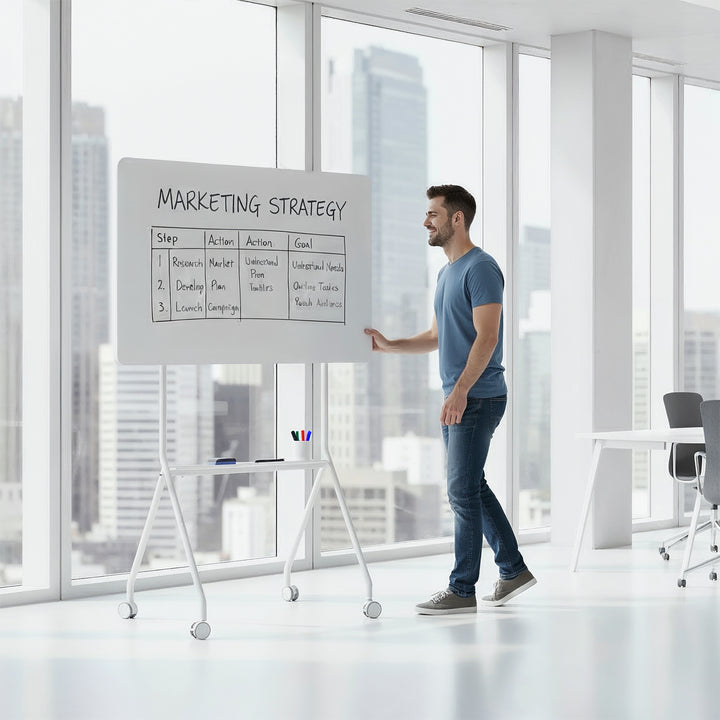 Pizarra móvil de borrado en seco Ergo Office, orientación horizontal, blanca, de una cara, con estante, dimensiones de la pizarra 1190x790mm, ER-306