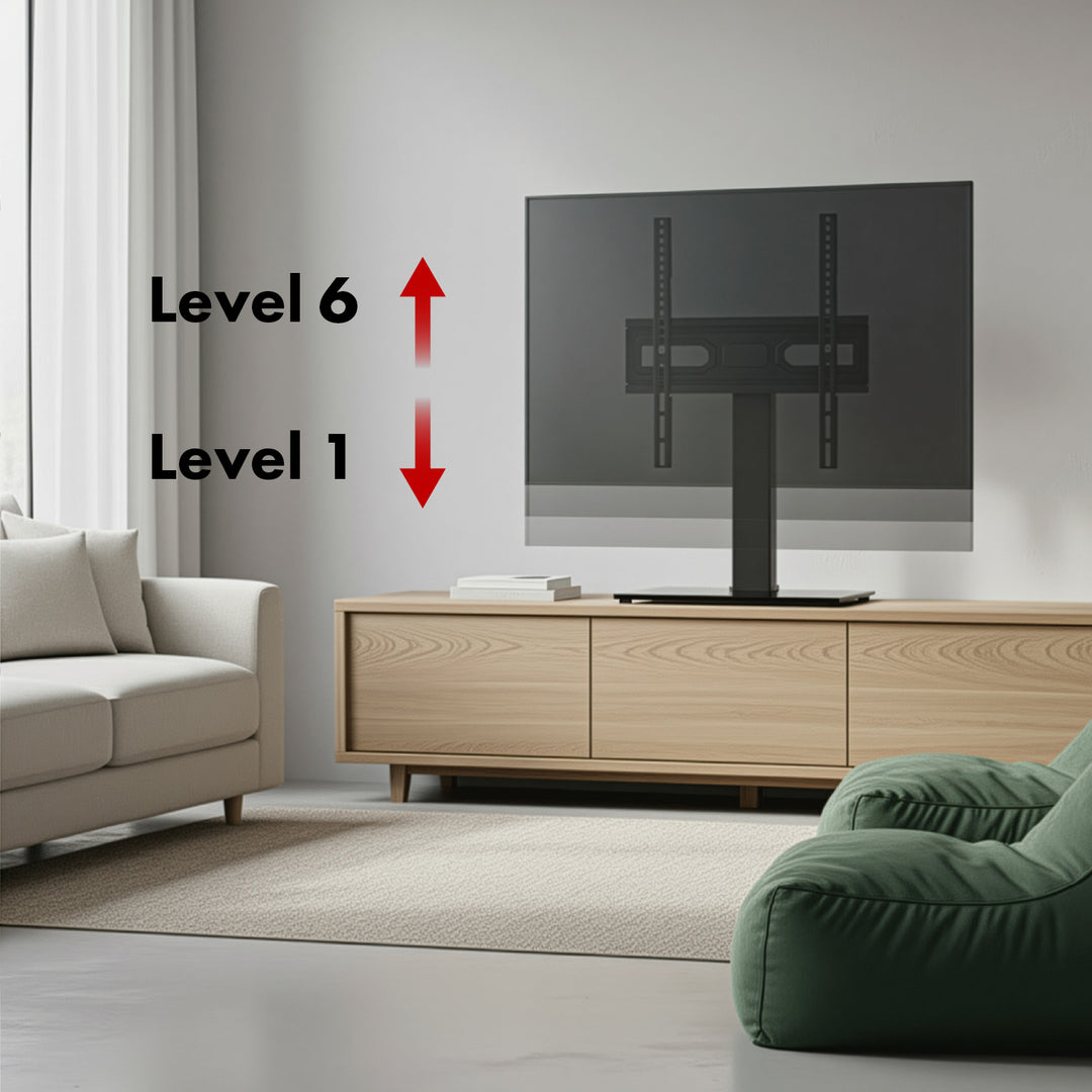 Soporte de TV universal Maclean, para mueble RTV, soporte, máx. 40kg, máx. VESA 400x400, ajuste de altura e inclinación, para televisores de 32-65", MC-1240