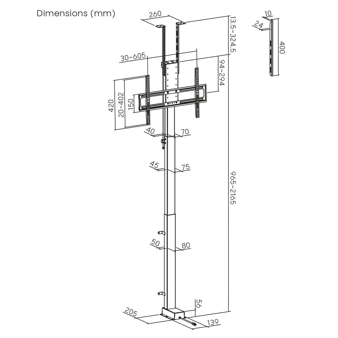 Agarre eléctrico de techo y suelo, extraíble Maclean, 43''-88'', VESA 600x400, máx. 60kg, 100-240V AC,50/60Hz