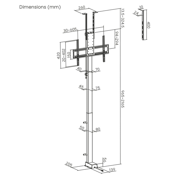 Agarre eléctrico de techo y suelo, extraíble Maclean, 43''-88'', VESA 600x400, máx. 60kg, 100-240V AC,50/60Hz