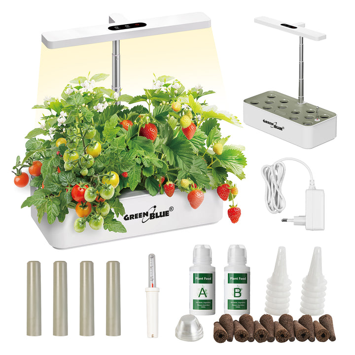 Sistema inteligente de cultivo de plantas de interior GreenBlue, maceta SMART, 4L de capacidad, para 12 plantas, LED de espectro completo, GB133