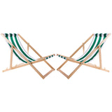WOODOK Juego de 2 Tumbonas de Madera de Haya, Silla de Playa, Tumbona de Jardín, Patio, Balcón y Terraza, Plegable, hasta 120 kg (Rayas verdes)