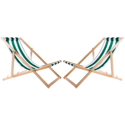 Conjunto WOODOK de 2 espreguiçadeiras em madeira de faia, cadeira de praia, espreguiçadeira de jardim, pátio, varanda e terraço, dobráveis, até 120 kg (listras verdes)