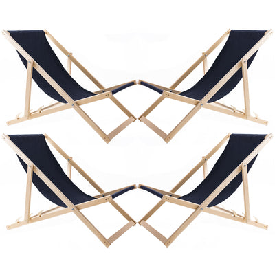 Conjunto de quatro espreguiçadeiras Woodok, azul escuro, redes montadas