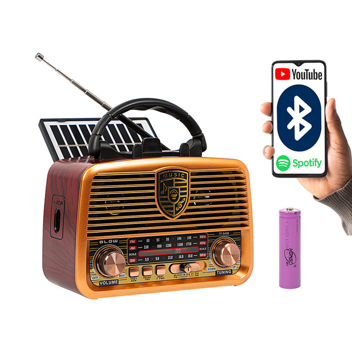 BLOW Radio portátil solar analógica AM/FM BT RA10, AUX, USB, TWS