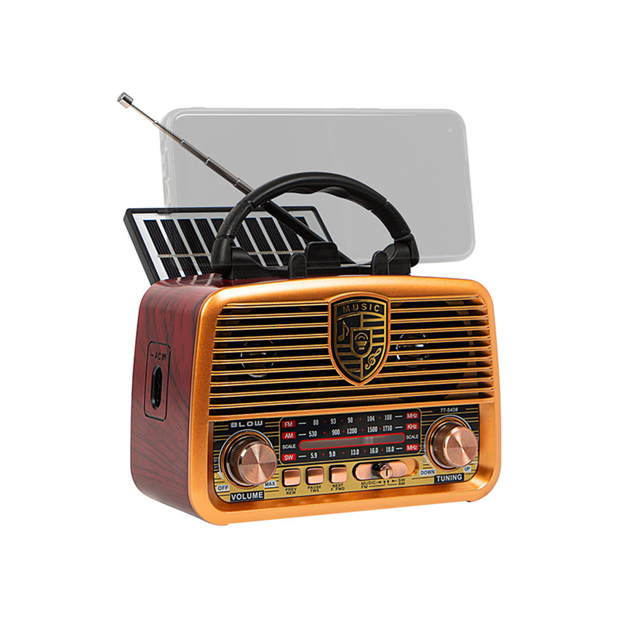 Rádio portátil BLOW Solar Analógico AM/FM BT RA10, AUX, USB, TWS