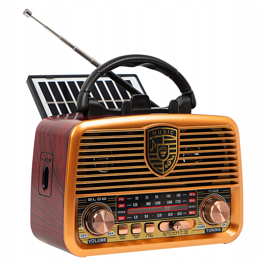 Rádio portátil BLOW Solar Analógico AM/FM BT RA10, AUX, USB, TWS