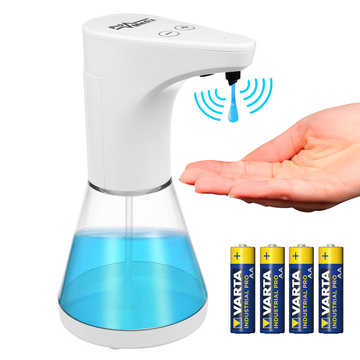 Dispensador automático Promedix, recipiente dispensador para sabonetes líquidos, líquidos desinfectantes, 480ml, 4 pilhas AA PR-530 + 4 pilhas Varta Industrial LR6/AA R-06