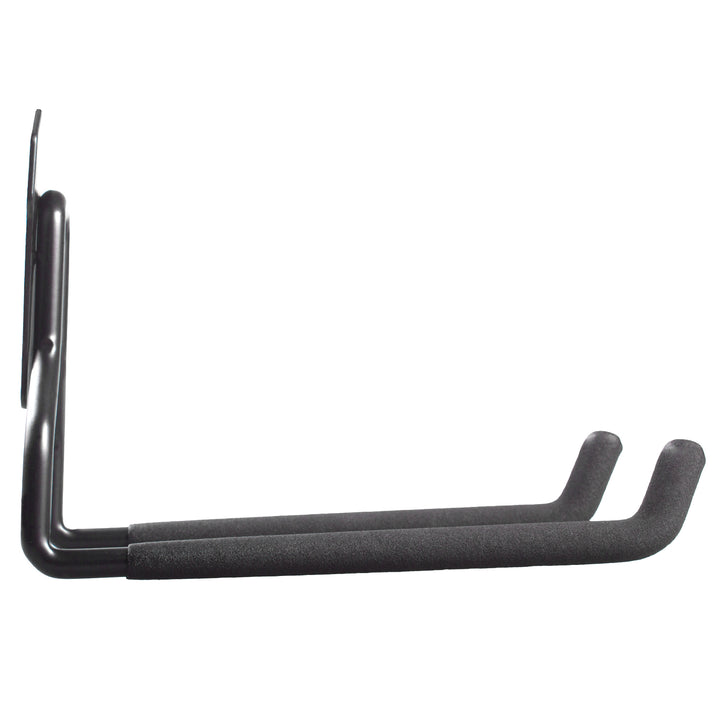 Suporte de parede para garagem Maclean para pneus, ferramentas de jardim, escadas, mangueiras de jardim, aço, carga máxima de 35 kg, MC-439 + gancho de parede de garagem em aço 35 kg, preto