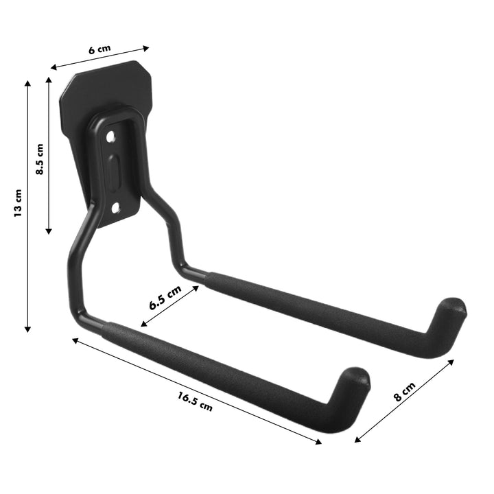 Suporte de parede para garagem Maclean para pneus, ferramentas de jardim, escadas, mangueiras de jardim, aço, carga máxima de 35 kg, MC-439 + gancho de parede de garagem em aço 35 kg, preto