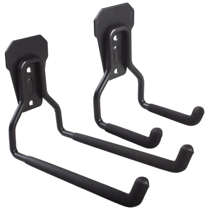 Suporte de parede para garagem Maclean para pneus, ferramentas de jardim, escadas, mangueiras de jardim, aço, carga máxima de 35 kg, MC-439 + gancho de parede de garagem em aço 35 kg, preto
