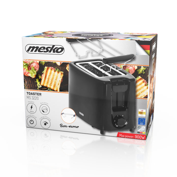 Torradeira Mesko, Torradeira de 2 Fatias, 900 W, Preta, MS 3220
