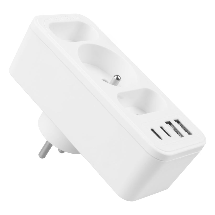Toma de corriente x3 + 4xUSB Maclean, divisor de 3 tomas, 2xUSB A, 2xUSB C PD 20W, 1x16A + 2x6A, MCE248 F/W