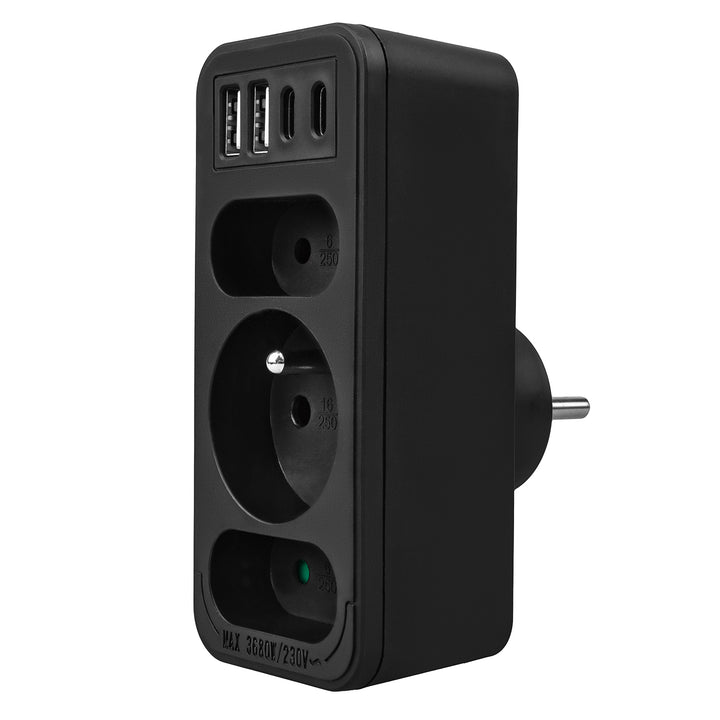 Toma de corriente x3 + 4xUSB Maclean, divisor de 3 tomas, 2xUSB A, 2xUSB C PD 20W, 1x16A + 2x6A, MCE248 F/B