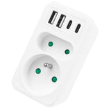 Toma de corriente Maclean x2 + 4xUSB, divisor con 2 tomas, 2xUSB A, 2xUSB C PD 20W, 1x16A + 1x6A, MCE249 F/W