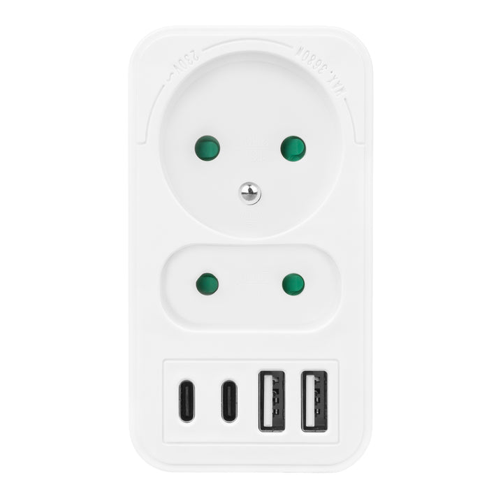 Toma de corriente Maclean x2 + 4xUSB, divisor con 2 tomas, 2xUSB A, 2xUSB C PD 20W, 1x16A + 1x6A, MCE249 F/W