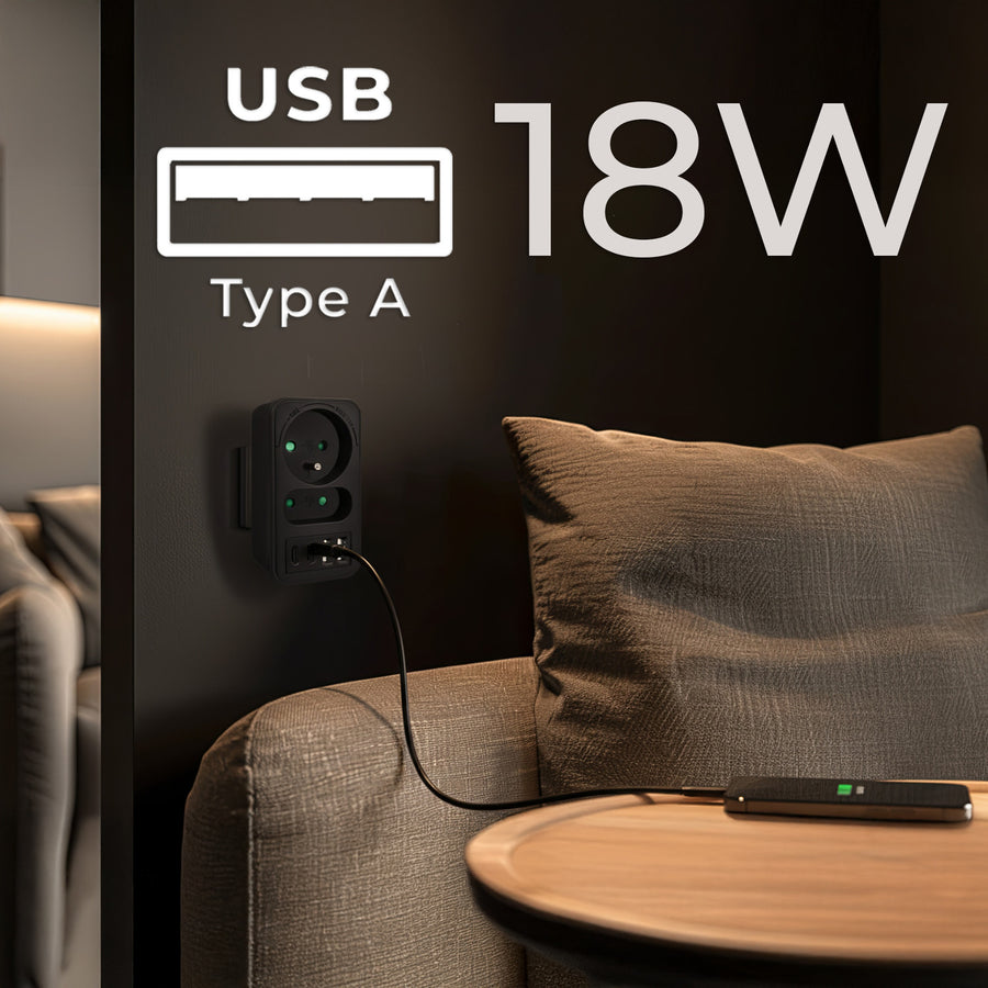 Toma de corriente Maclean x2 + 4xUSB, divisor con 2 tomas, 2xUSB A, 2xUSB C PD 20W, 1x16A + 1x6A, MCE249 F/B