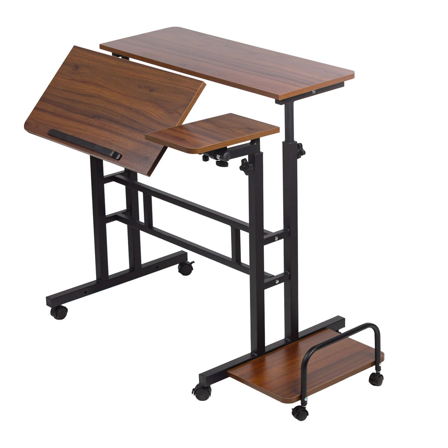 Mesa escritorio móvil para portátil Maclean, negra, tablero 80x60 cm, 50 kg máx., altura regulable 67-115 cm, MC-124 B