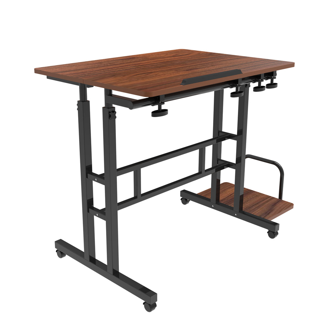 Mesa escritorio móvil para portátil Maclean, negra, tablero 80x60 cm, 50 kg máx., altura regulable 67-115 cm, MC-124 B