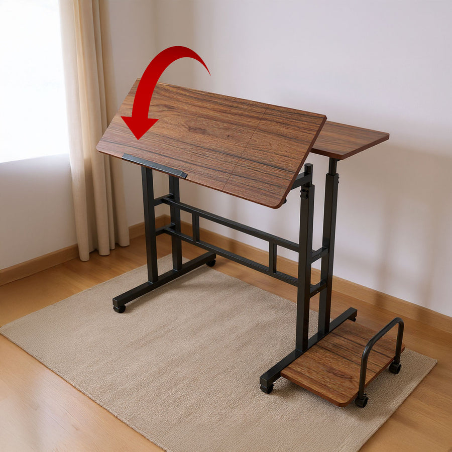 Mesa escritorio móvil para portátil Maclean, negra, tablero 80x60 cm, 50 kg máx., altura regulable 67-115 cm, MC-124 B