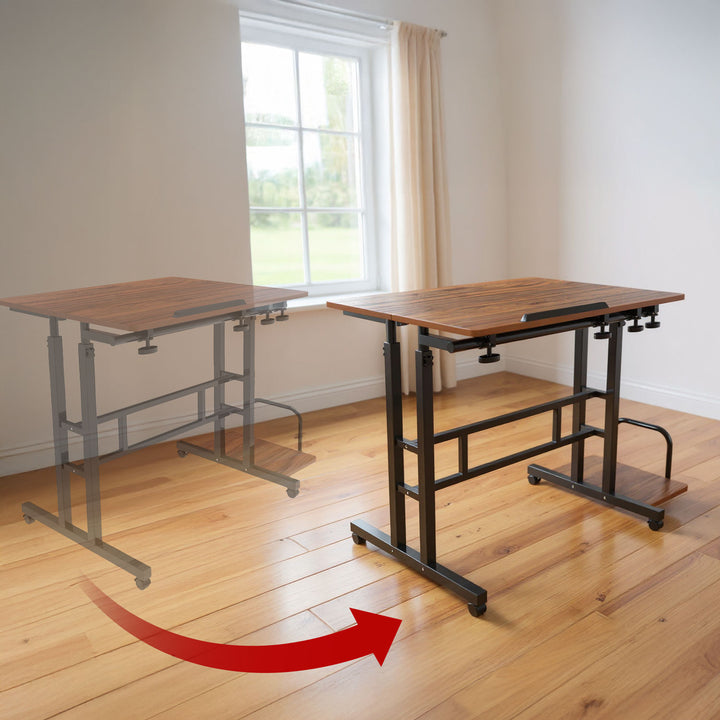 Mesa escritorio móvil para portátil Maclean, negra, tablero 80x60 cm, 50 kg máx., altura regulable 67-115 cm, MC-124 B