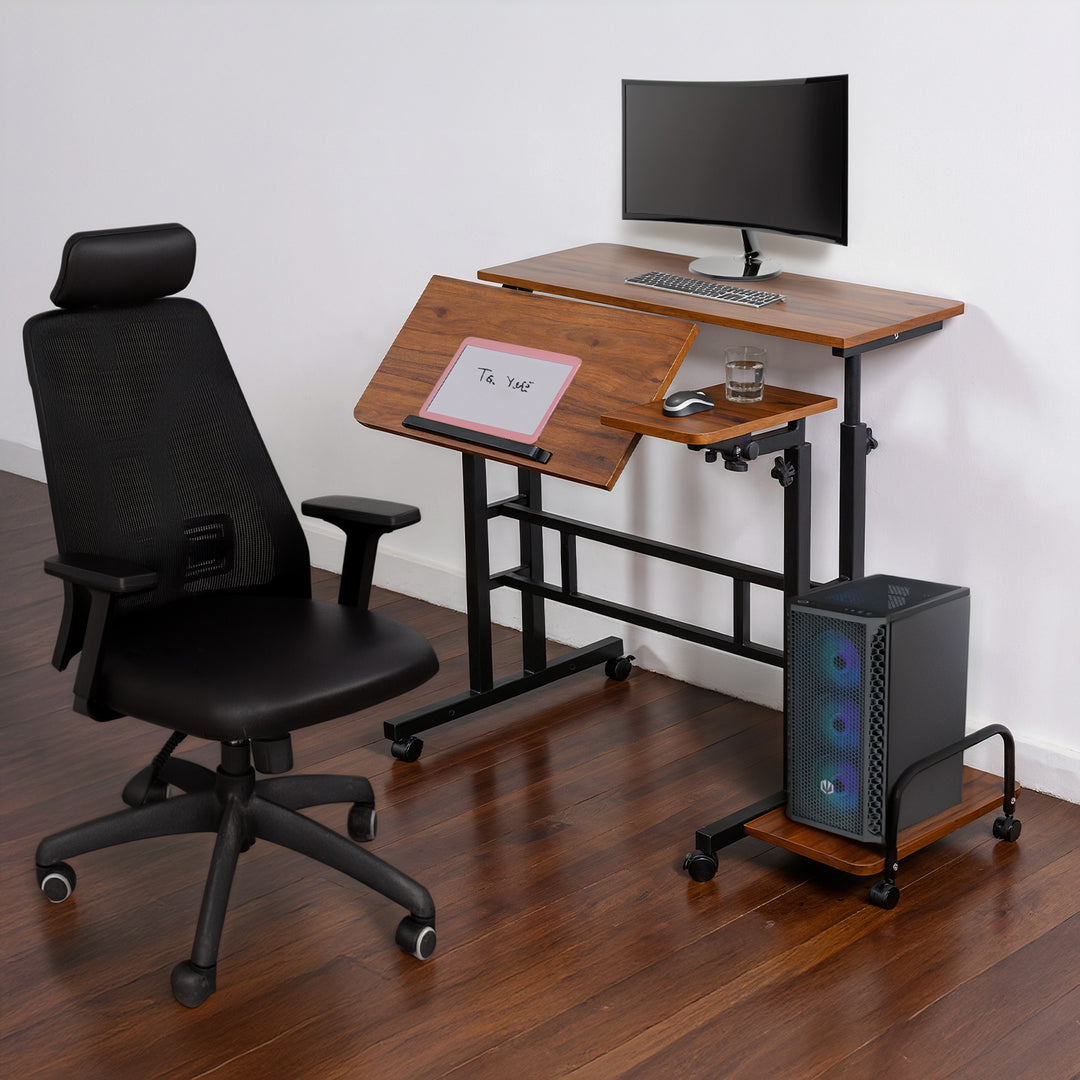 Mesa escritorio móvil para portátil Maclean, negra, tablero 80x60 cm, 50 kg máx., altura regulable 67-115 cm, MC-124 B