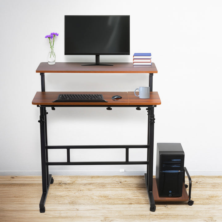 Mesa escritorio móvil para portátil Maclean, negra, tablero 80x60 cm, 50 kg máx., altura regulable 67-115 cm, MC-124 B