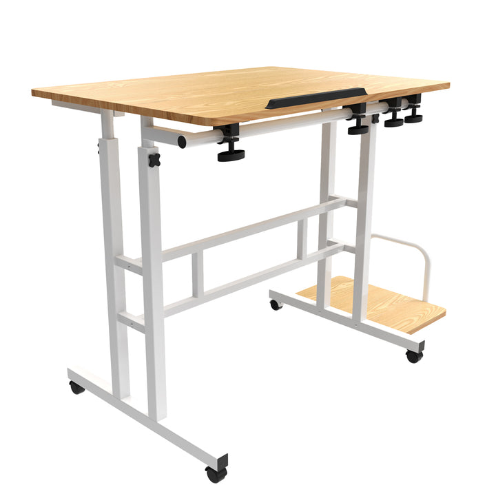 Mesa móvil para portátil Maclean, blanca, tablero 80x60cm, 50kg máx, altura regulable 67-115cm , MC-124 W
